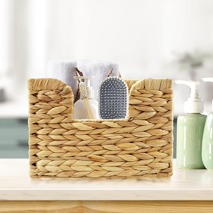 Woven Hanging Magazine Holder, Water Hyacinth Mail Basket Wall Mounted Magazine Basket Rack with Handle for Book, Files Bathroom, Home, Office - 11.75 X 4.2 X8 Inch