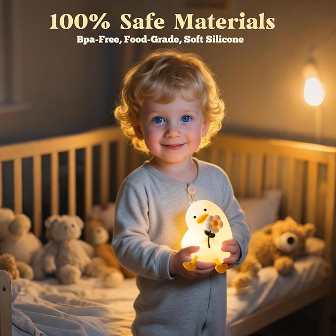 AVEKI Duck Night Light for Kids, Cute Light up Duck Decor Lamp, 3 Levels Dimmable Silicone Baby Night Light for Nursery, Rechargeable Touch Kids Lamp, Christmas & Birthday Gifts for Boys and Girls