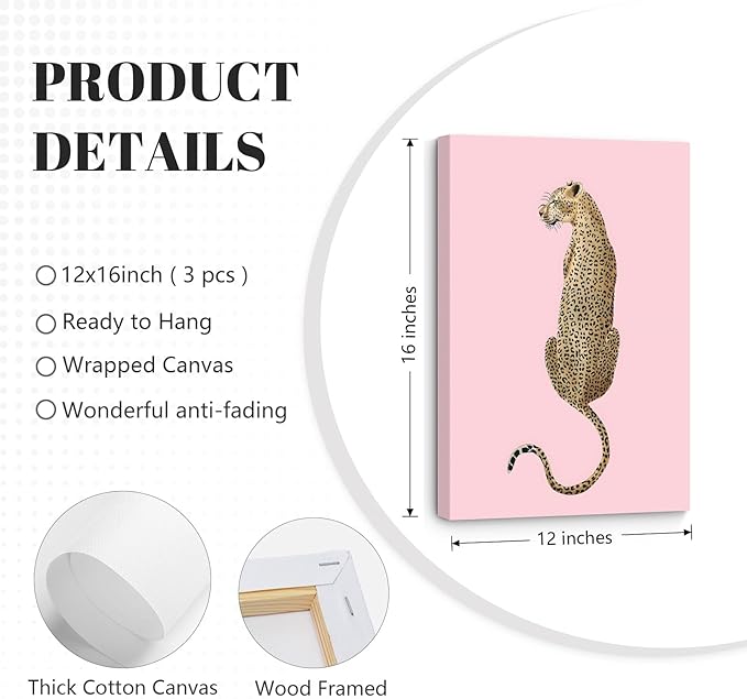 Cheetah Trendy Wall Art Preppy Leopard Canvas Print Cheetah Room Wall Decor 8 Ball Poster Y2k Pink Coquette Luxury Print Lucky Aesthetic Fashion Pictures for Bedroom 12x16x3 Inch Wrapped Canvas