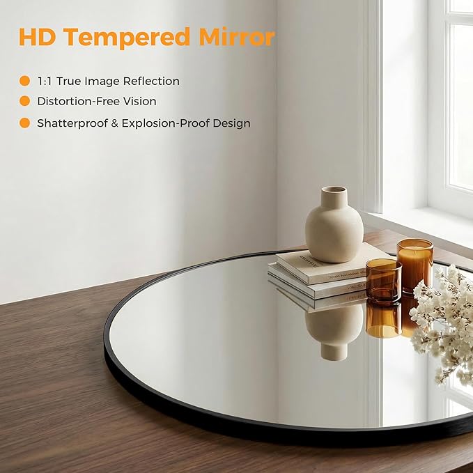 OLIXIS Black Round Wall Mirror 30 Inch, Round Mirrors for Wall Decor, Circle Mirror for Bathroom, Entryway, Bedroom, Vanity