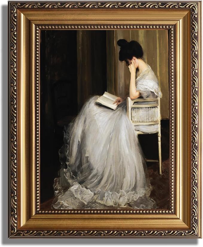 KBKBART Gold Framed Wall Art Canvas Print Home Decor for Living Room Women Reading Pictures for Bedroom Bathroom Wall Decor Women Portrait Art Wall Painting Vintage Art Prints Room Wall Decor 9x12Inch