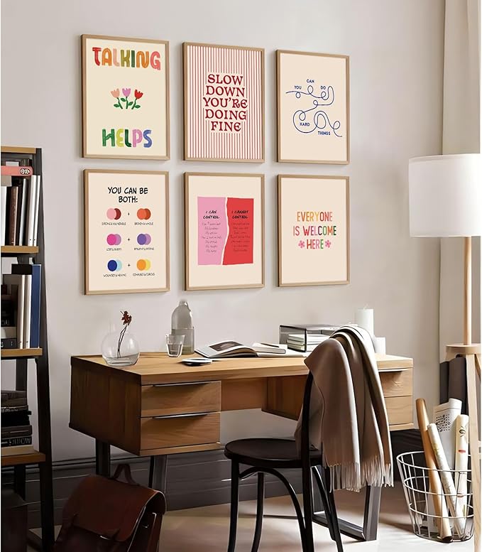 Mental Health Office Wall Decor Therapy Wall Art Mental Health Canvas Posters Motivational Inspirational Quotes Pictures Boho Positive Artwork for Counseling Office Classroom 8x10 Inch Unframed 6Pcs
