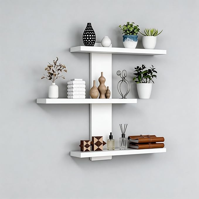 No Drilling 3 Tier Wall Shelf Unit, Versatile Lack Wall Shelf, Wall Hanging Storage Shelves for Kitchen Living Room Bedroom Dorm, Decorative Vertical Shelving Unit, White