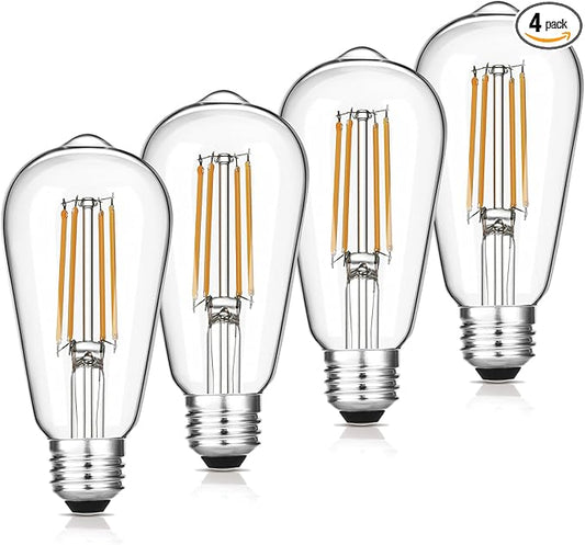 Gozelux Vintage LED Edison Bulbs, 6W, Equivalent 60W, Dimmable, High Brightness Warm White 2700K, ST58 Antique LED Filament Bulbs with 90+ CRI, E26 Standard Base Light Bulbs, Clear Glass, Pack of 4