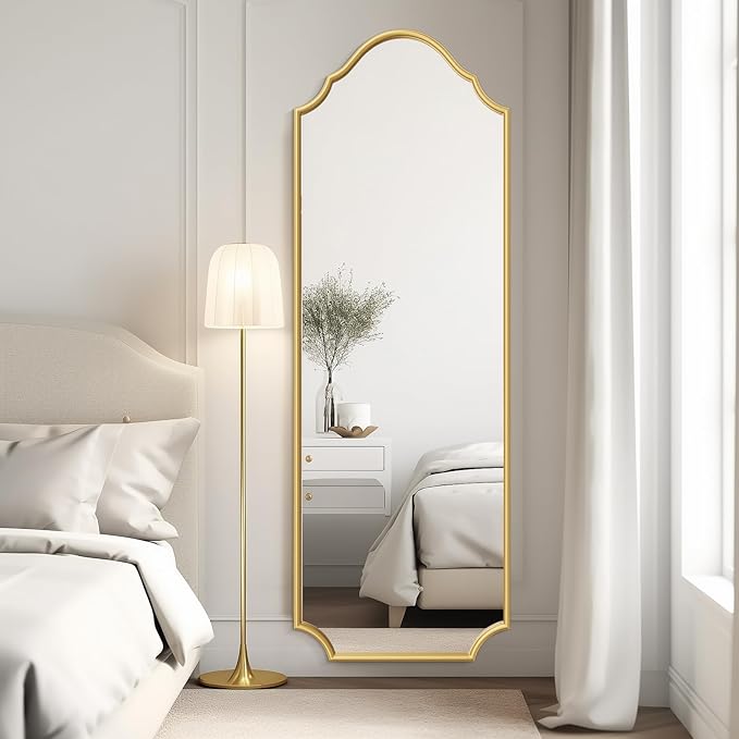 WallBeyond Arched Full Length Mirror Wall Mounted, 70"x24" Gold Metal Frame Full Body Mirror for Bedroom, Living Room, Hanging or Leaning Against Wall Full Size