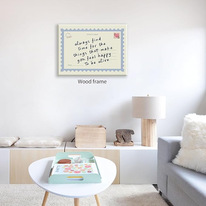 Positive Affirmations Quotes Wall Art Blue Preppy Postcard Poster 08x10 inch Framed Always Find Time Horizontal Canvas Prints Retro Happy Home Wall Decor