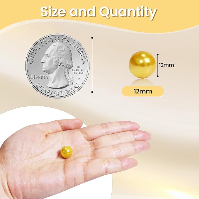 350Pcs Gold Vase Filler Pearl Beads for Crafting 12mm Beads No Holes Decor Suitable for Wedding Decor, Party Decorations, Centerpiece Table Decorations