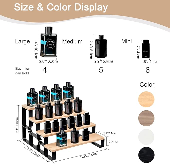 Cologne Organizer for Men,Bathroom Countertop Organizer,4 Tier Makeup Organizers for Bathroom Decor,Spice Rack for Kitchen,Perfume Stand,Display Shelf (Brown,Width=11.2")