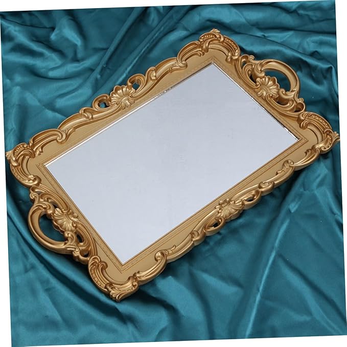 Perfume Organizer Vanity Tray with Mirror Plate Decorative Makeup Tray for Dresser Surfaces Home Décor for Bathroom and Bedroom Storage