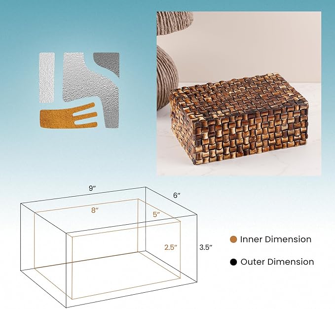 Handicrafts Home Large Decorative Storage Box with Lid – 9x6x3.5” Coffee Table Organizer, Keepsake- Decorative Boxes for Home Decor, Stylish Decorative Box for Office Decor- Mekong Chai