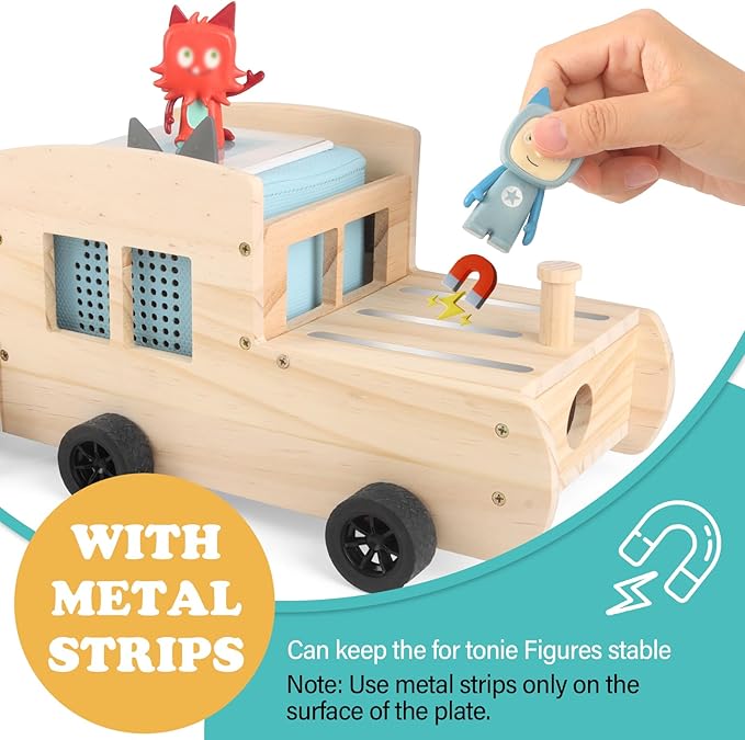 Train for Tonies Box 1/2 Organizer Storage Shelf, Wooden Bus Magnetic Storage Holder for Toniebox Player Tonies Figures Characters for Children, Display Collection 20~30 Tonie Box Characters