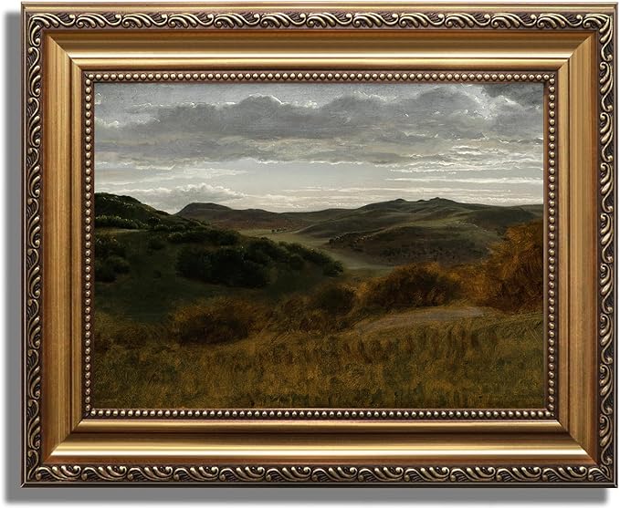 KBKBART Gold Framed Vintage Landscape Wall Art Home Decor, Retro Mountain Vintage Painting Prints, Moody Countryside Farmhouse Landscape Wall Decor, Canvas Wall Art for Living Room Decor Bedroom Home Bathroom Wall Decor-12"x16"