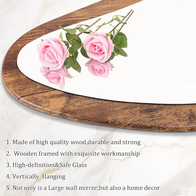 AAZZKANG Large Mirrors with Wood Framed 47"x20" Vintage Irregular Wall Mirror Full Length Asymmetrical for Bathroom Bedroom Living Room Entryway