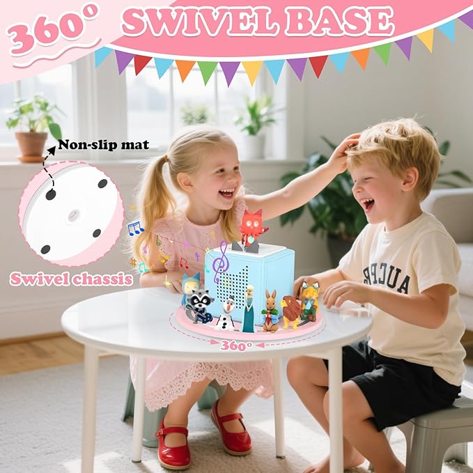 360° Round Turntable for Tonies Box 1/2 Organizer Storage Shelf, Magnetic Stand Holder for Toniebox Player Tonies Figures, Display Collection 10~15 Tonie Box Characters (Pink)