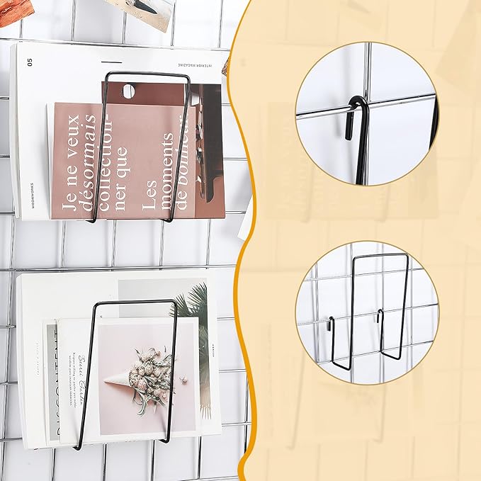 MorningRo 4 Pack Wall Grid Panel Accessories Gridwall Shelf Metal Wire Magazine Holder Literature Display Book Mail Card File Organizer Bookshelf Hooks for Exhibition Trade Show Office Retail (Black)