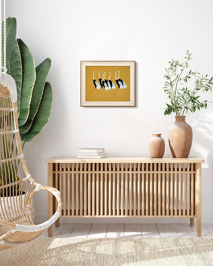VIYYIEA Framed Wall Art for Living Room, Cranes Canvas Prints, Vintage Home Decor, Animals Painting Picture, Bathroom Wall Decor Gifts for Friends or Family - 12L x 10W
