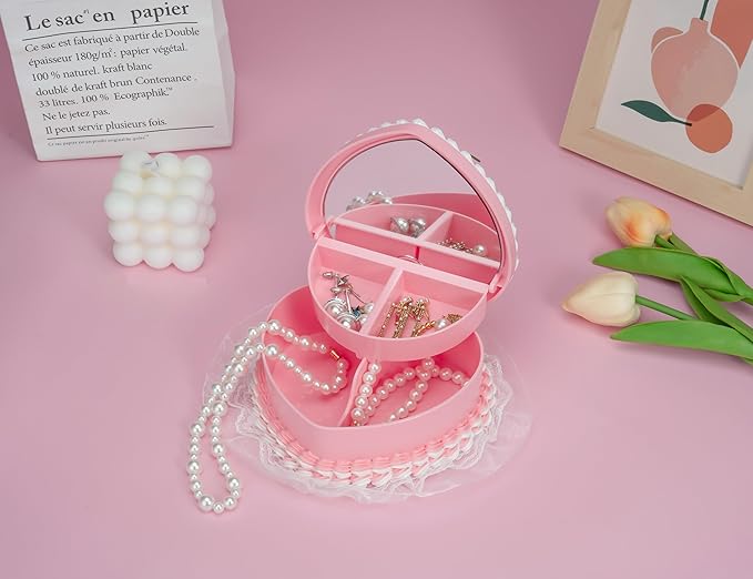 Stylor Coquette Room Decor Aesthetic, Heart Shaped Jewelry Box for Girls, Fake Cherry Pink Cake, Cute Kawaii Decorative Storage Accessories.