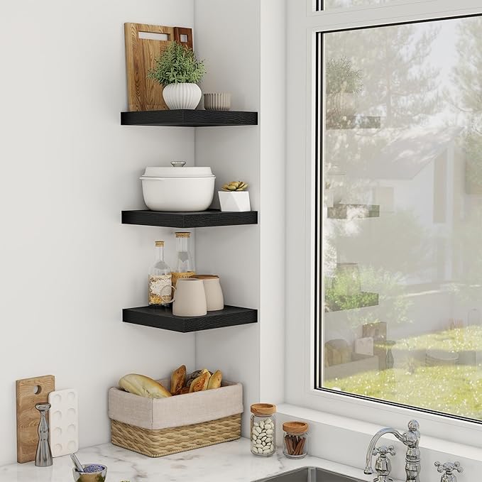Acovy 12 Inch Floating Shelves, 12" Deep Floating Shelf Wall Mounted, 12" Wall Shelves, Rustic Deep Bookshelf, Extra Deeper Display Shelves & Storage Shelves for Bedroom, Living Room, Set of 3