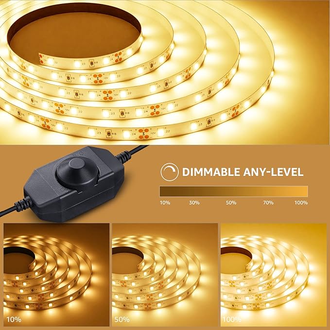 Lepro LED Strip Light White, 16.4Ft Dimmable Vanity Lights, 3000K Super Bright LED Tape Lights, 300 LEDs SMD 2835, Strong 3M Adhesive, Suitable for Home, Kitchen, Under Cabinet, Bedroom, Warm White