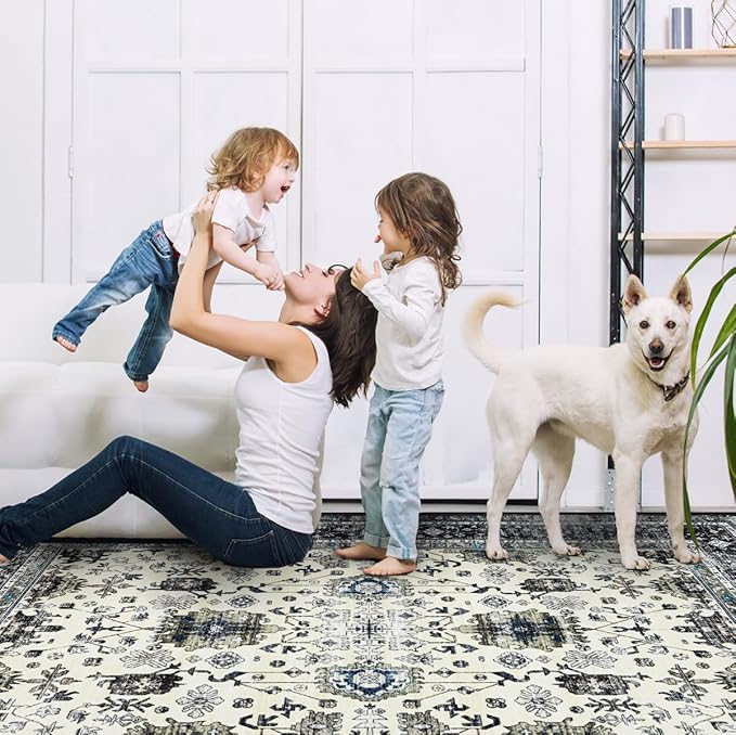 Ruaruarug Area Rug Non Slip Machine Washable Ultra Soft Living Room/Bedroom/Kitchen/Outdoor/Classroom White Gray, 8'×10'