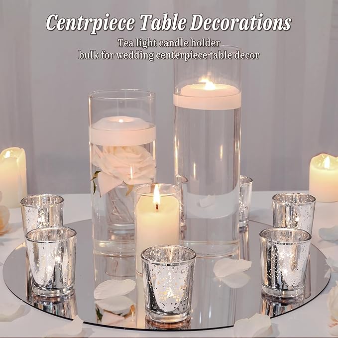 UPBUD Votive Candle Holders Set of 24, Speckled Mercury Silver Candle Holders for Wedding Centerpiece Table Decorations, Tealight Candle Holder for Party Bridal Shower Decor, Home Decor