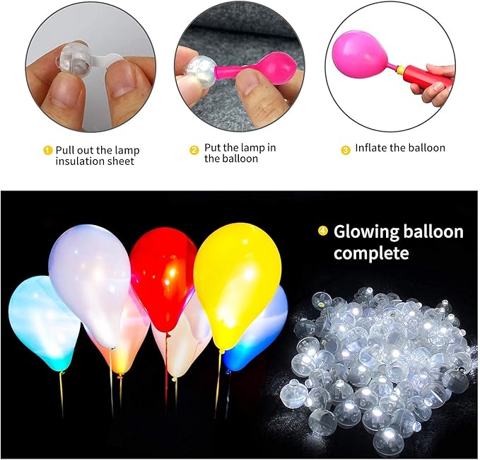 Aogist 100pcs White LED Balloon Light, Tiny Light Mini Round Led Ball Lamp for Paper Lantern Balloon, Indoor Outdoor Event - Fun Halloween Christmas Party Wedding Decoration Supplies
