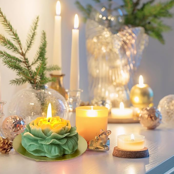 Turquoise Green Peony Flower Shape Candles for Women Friends Colleague Classmates Gift, 3 Inch Pastel Aesthetic Jasmine Scented Candle