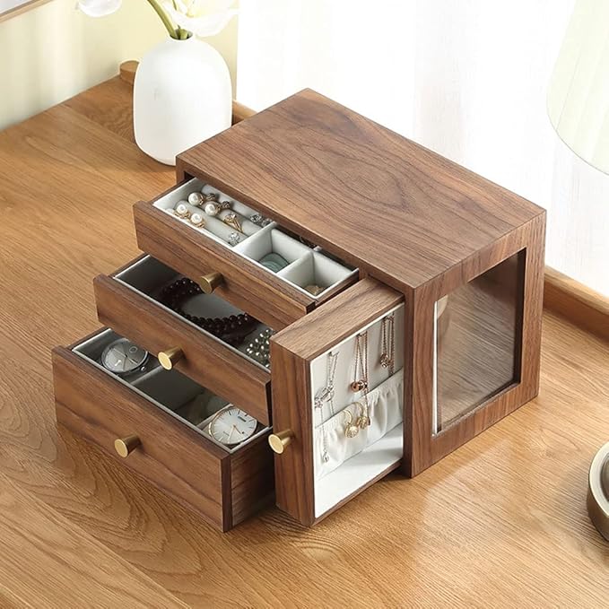 Makeup Organizers Jewelry Box Wooden Multilayer Drawer Jewelry Box Retro Storage Box Ring Earring Necklace Bracelet Storage Box Built-in Flocking 10 Inch Jewelry Case