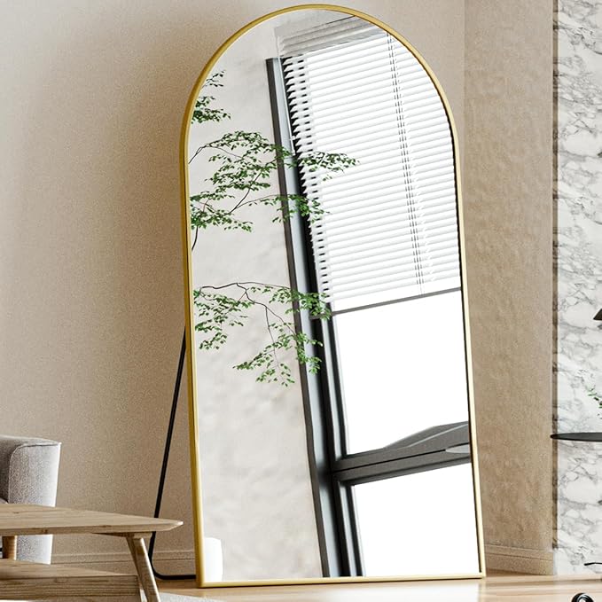 BEAUTYPEAK Arch Mirror Full Length, 76"x34" Wall Mirrors, Oversized Full Body Floor Mirror, Aluminum Alloy Frame for Bedroom, Dressing Room, Gold