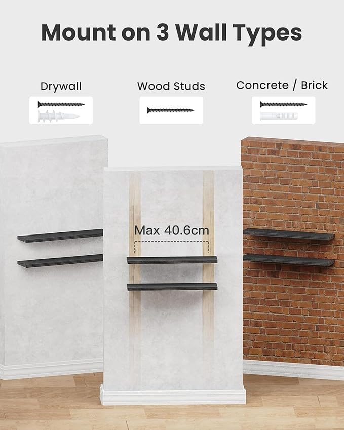 AMADA HOMEFURNISHING Floating Shelves Wall Mounted, 24 x 7 Inch Wall Shelves for Bathroom, Bedroom, Living Room, Black Shelves Set of 2 | Wall Shelves, for Bathroom, Bedroom, Living Room, Shelves