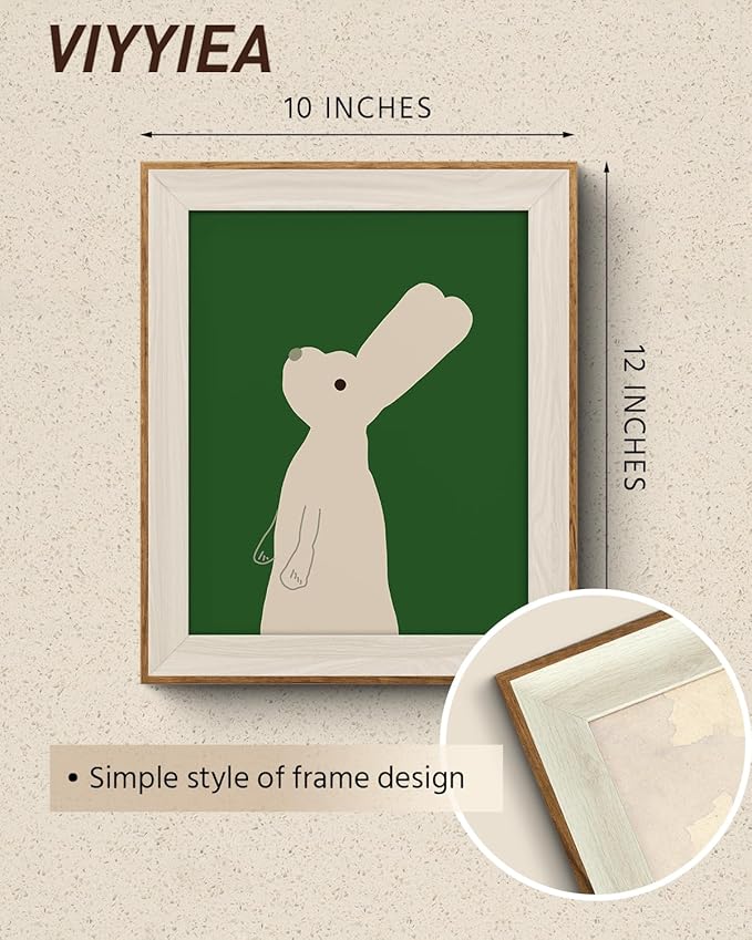 VIYYIEA Framed Wall Art for Living Room, Rabbit Canvas Prints, Easter Home Decor, Cartoon Painting Picture, Bathroom Wall Decor Gifts for Friends or Family - 12L x 10W