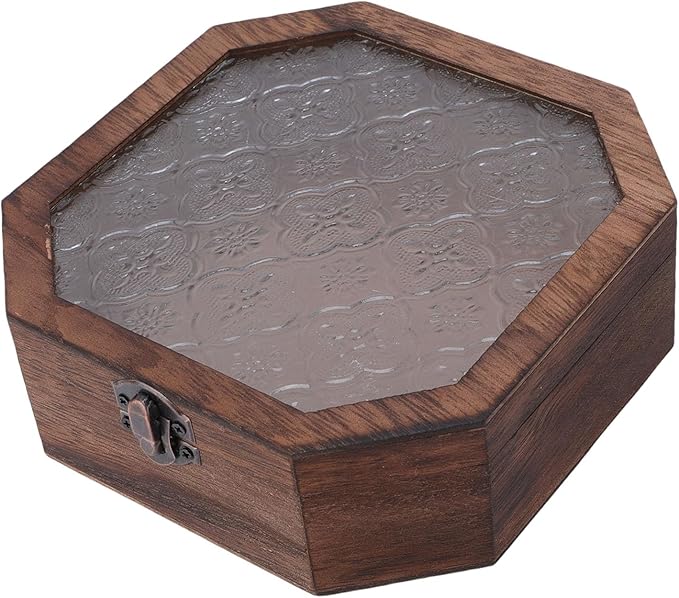 Zerodis Vintage Wooden Jewelry Box Jewelry Boxes Rural Style Glass Lid Wooden Makeup Organizer Box Dressing Desk Decorative Cosmetics Storage Case for Trinkets Sundries Vintage