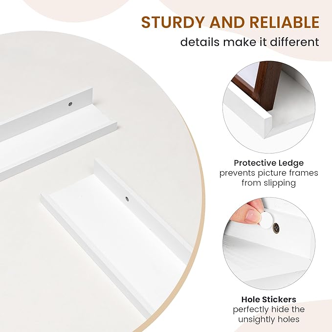 Axeman Picture Ledge Shelf, Floating Shelves for Wall Decor Storage Set of 6, 16 inch Floating Wall Mounted Shelves, Shelves with Lip for Living Room, Bedroom, Nursery, Bathroom, Kitchen, White