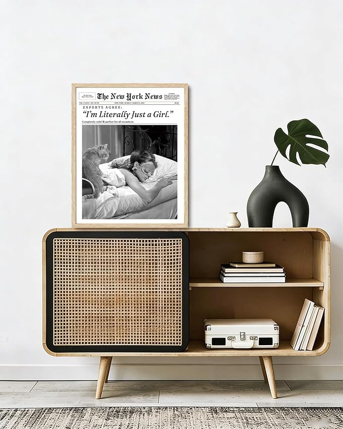 Bwodke OAK Wood Framed Wall Art Audrey Hepburn Magazine Canvas Art I‘m Literally Just a Girl Pictures Wall Decor Trendy Prints Vintage Newspaper Artwork for Girly Dorm Bedroom 16"x20"