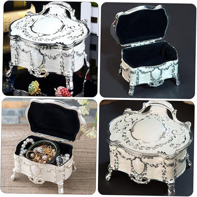 Vintage Jewelry Box European Style Small Trinket Case 6.8x5.3x5.5in Makeup Organizer for Earrings Storage Home Decor