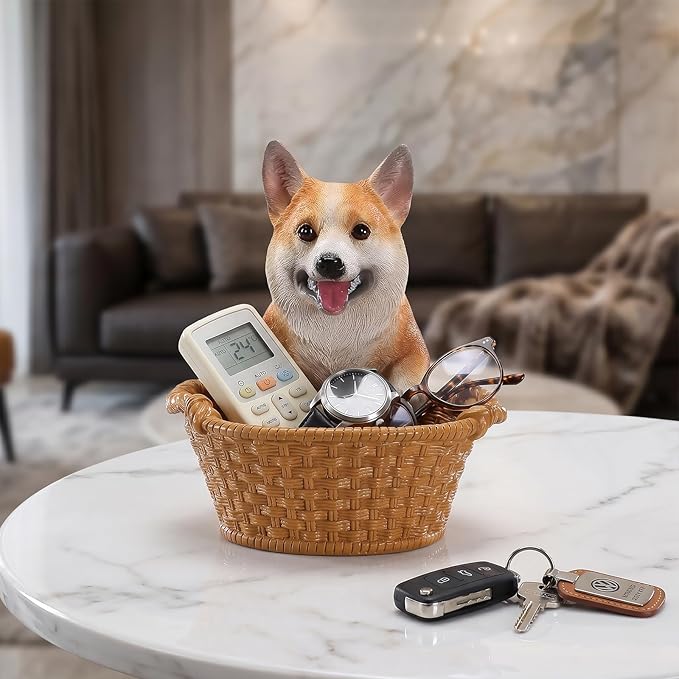 Dog Resin Storage Basket, Desktop Organizer for Remote & Keys, Cute Home Decor Tray, Ideal present for Pet Lovers.(Welsh Corgi)