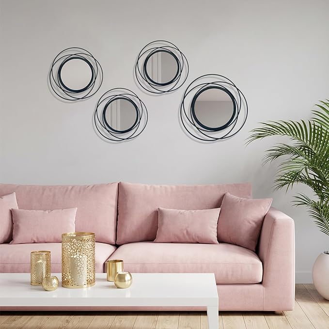 4 Piece Gold Round Wall Mirror Set Modern Metal Circle Home Decor for Living Room Bedroom Entryway 11/9 Inch Decorative Mirrors Minimalist Wall Art for Home