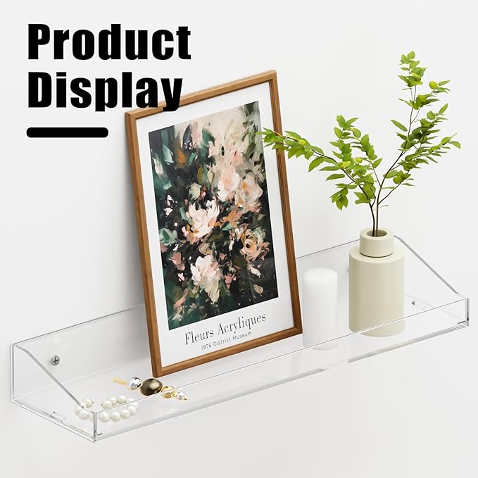 Acrylic Shelves for Bathroom Storage, 15" Floating Shelves Wall Organizer for Perfume, Make up, Skincare, Kids Bookshelf for Bedroom, Nursery, Living Room Decor, Clear, 6 Pack