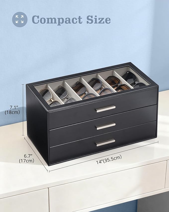 Lolalet Sunglasses Storage Box for Women, Eyewear Eye Glass Organizer with Clear Top Display Holder Case, Mothers Day Gifts
