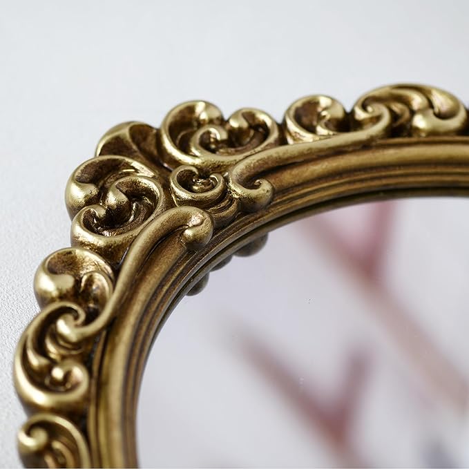OIGUMR Medium Oval Wall Mirror Resin Frame Size：20.4 x 14.5 inch Vintage Hanging Mirrors for Bedroom Living-Room Dresser Decor Gold