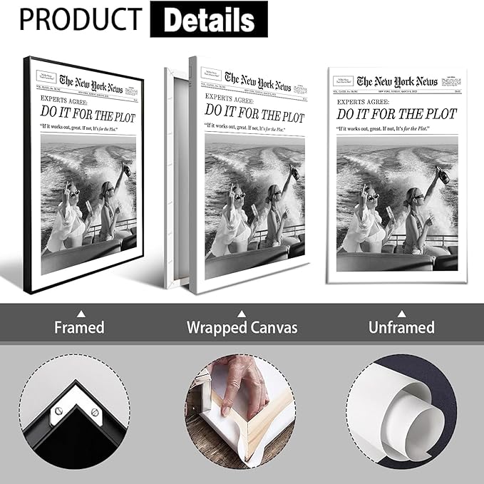 Retro Trends Black And White Newspaper Canvas Wall Art Trendy Do It For The Plot Poster Funky College Feminist Wall Decor For Bar Cart Hot Girl Dorm Bathroom 24x36in Wrapped Canvas