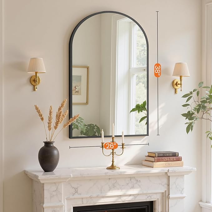 Sweetcrispy 26.5"x38" Arched Black Bathroom Vanity Mirror for Over Sink, Wall Decor Mirror for Entryway, Bedroom, Living Room
