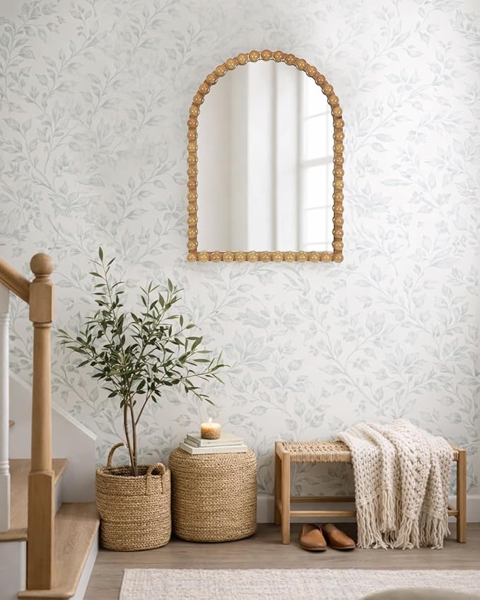 Beaded Arched Wall Mirror 22"x30", Vintage Decorative Arch Mirror with Beaded Frame, Accent Mirror for Entryway, Bathroom, Living Room, Bedroom, Fireplace Mantel