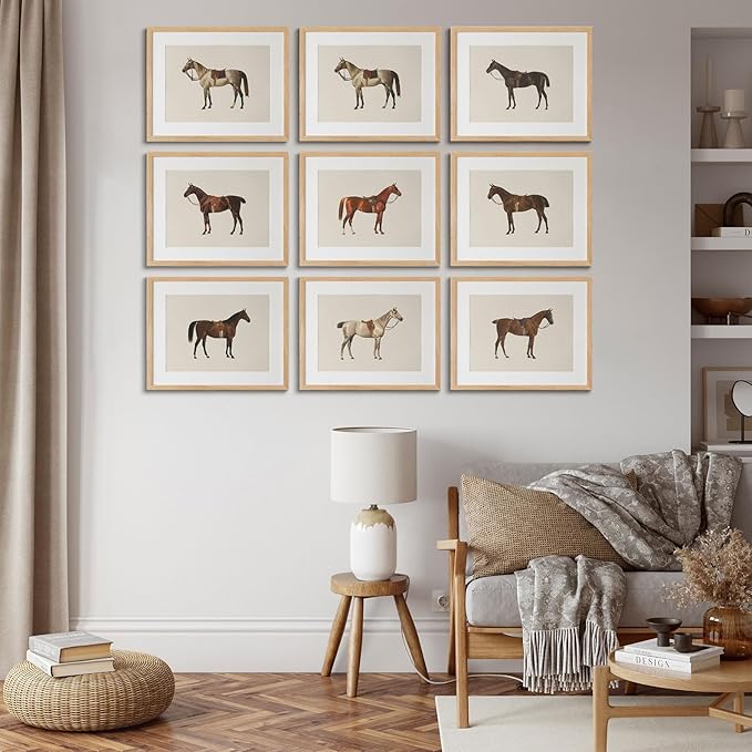 LOARTVE 9Pcs Vintage Horse Canvas Wall Art Posters,Farmhouse Horse Art Prints Rustic Gallery Wall Decor Pictures for Living Room Office Bedroom Decoration, Unframed