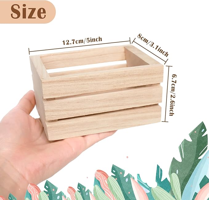 4 Pack Mini Rustic Wooden Crates, Decorative Wood Crates Unfinished Wood Box, Crate Box Wooden Storage Box for Kitchen, Office, Bedroom, Closet, Rustic Country Decor
