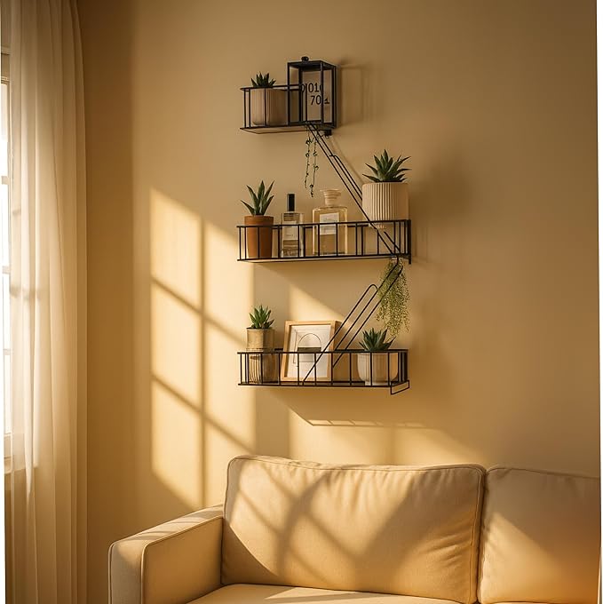 Fire Escape Wall Shelf – New York Decorative Floating Shelf – Wall Art Ladder Shelf – Black Metal Trinket Shelves for Bedroom, Home, Office, Storage and Display (2.5-Tier)