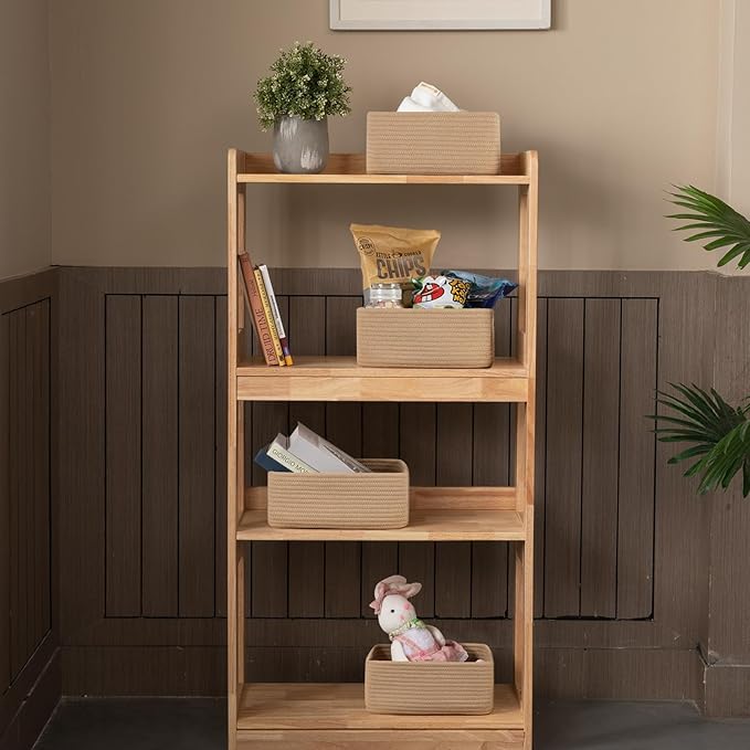 OIASKET 4 Pack Small Storage Shelf Baskets for Organizing, Mini Woven Rope Storage Bins for Towels, Cute Decorative Closet Organizer，Baby Nursery, Gift Empty Baskets -11.81''Lx7.87''Wx4.72''H-Jute