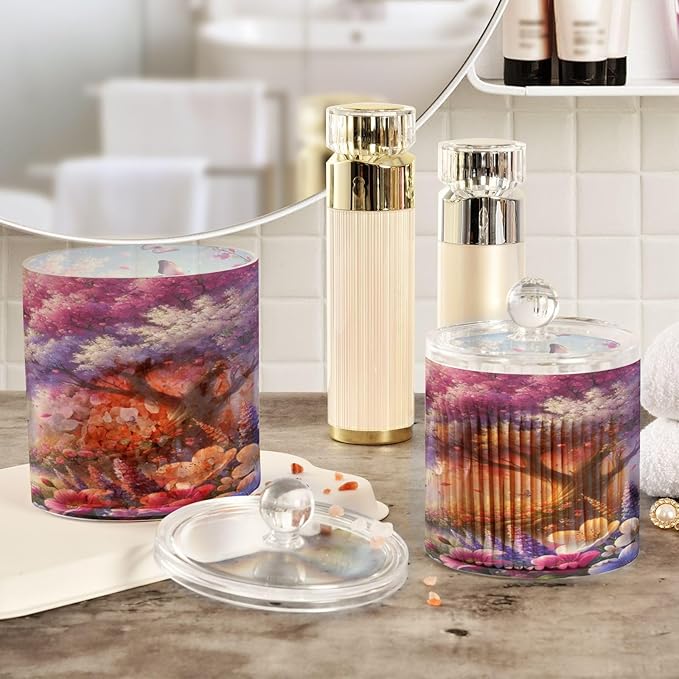 Purple Tree Butterflies Jars with Lids Bathroom Canisters Decorative Jars Laundry Container Floss Pick Holder for Home Decor Makeup Storage Countertop Organizer