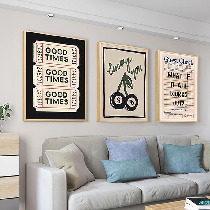 Dytila What If It All Works Out Quote Wall Art Set of 3, Retro Good Times Trendy Pictures Wall Decor Lucky You Vintage Room Aesthetic Posters, Prints for Bar Cart Apartment Decor Unframed 12x16 in