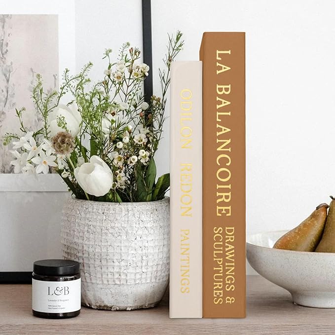 Aesthetic Decorative Books - Ideal for Coffee Table, Bookshelf & Mantle Decor - Set of 2 Linen Fake Book Boxes for Modern Home Decoration - Photo & Keepsake Storage, Brown